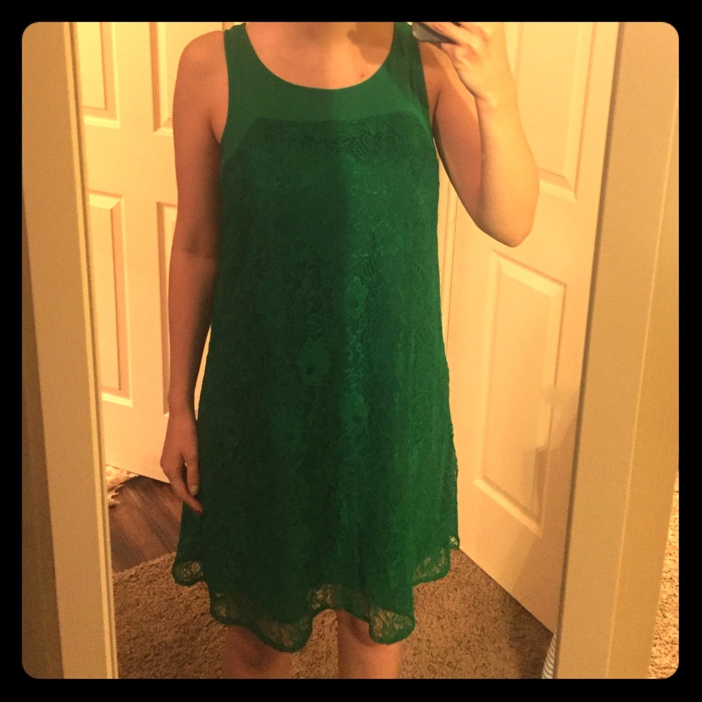 Emerald Green Lace-Chiffon Bow Dress